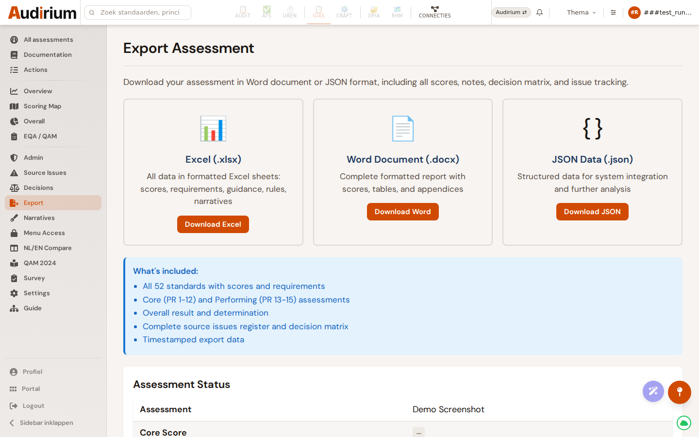 PDF report with scoring overview and maturity levels